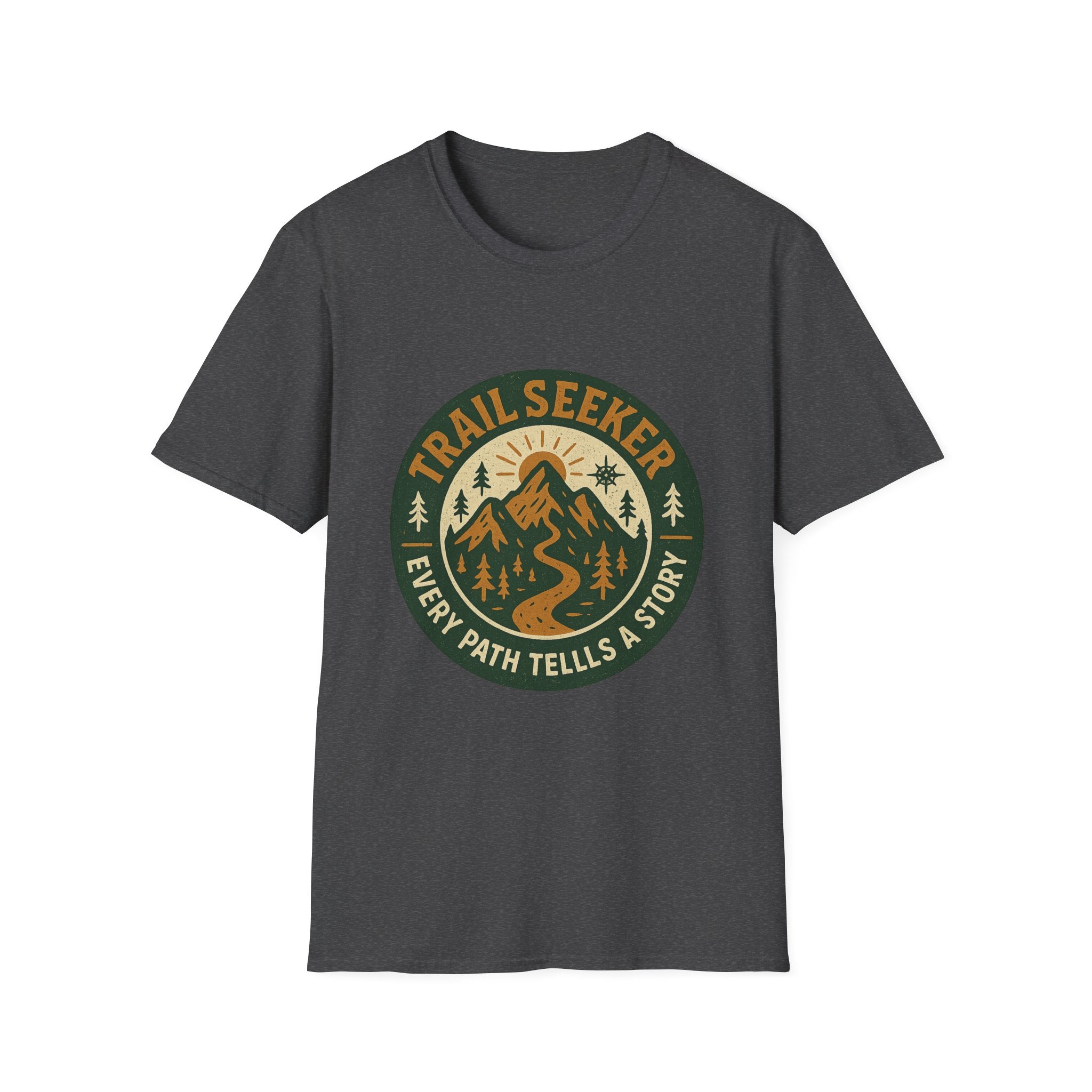 Trail Seeker mountain badge T-Shirt | Hiking outdoors adventure tee