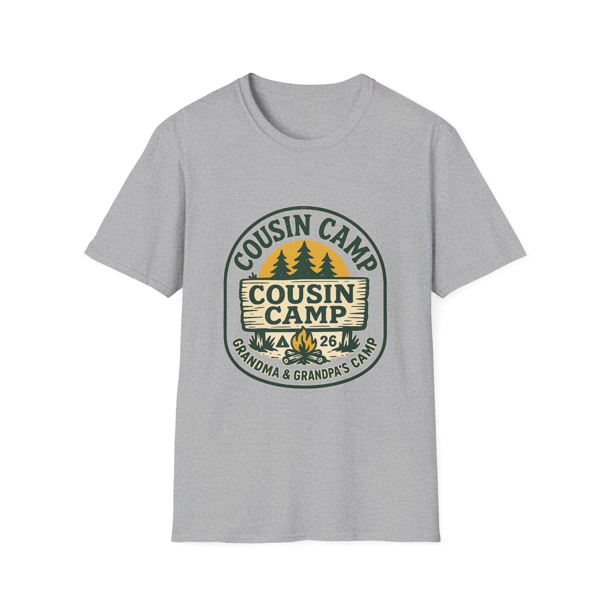 Cousin Camp Graphic T-Shirt | Family Camping Badge, Pine Tree Design