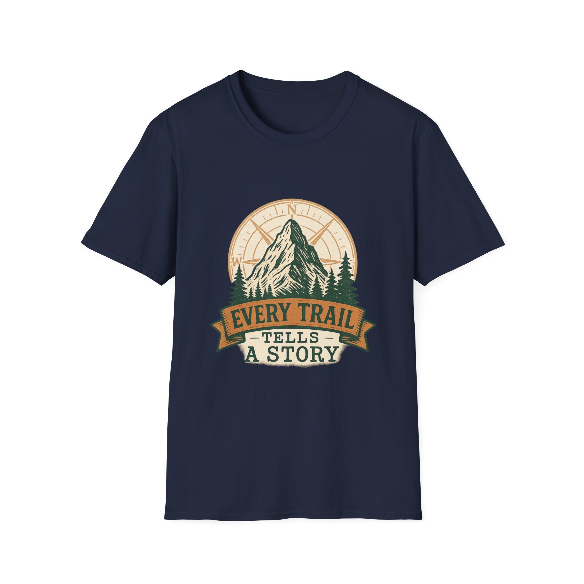 Every Trail Tells a Story Mountain T-Shirt | Hiking Adventure Graphic
