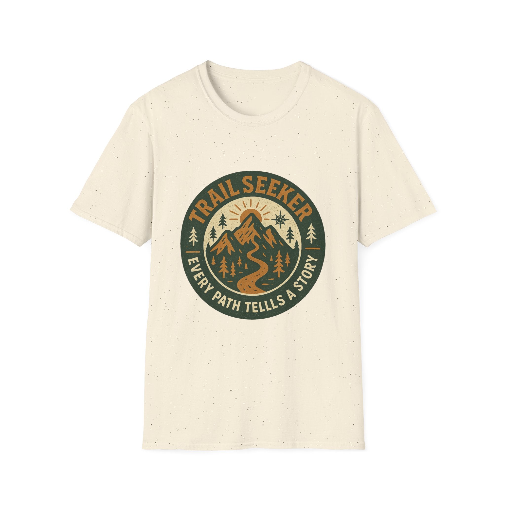 Trail Seeker mountain badge T-Shirt | Hiking outdoors adventure tee