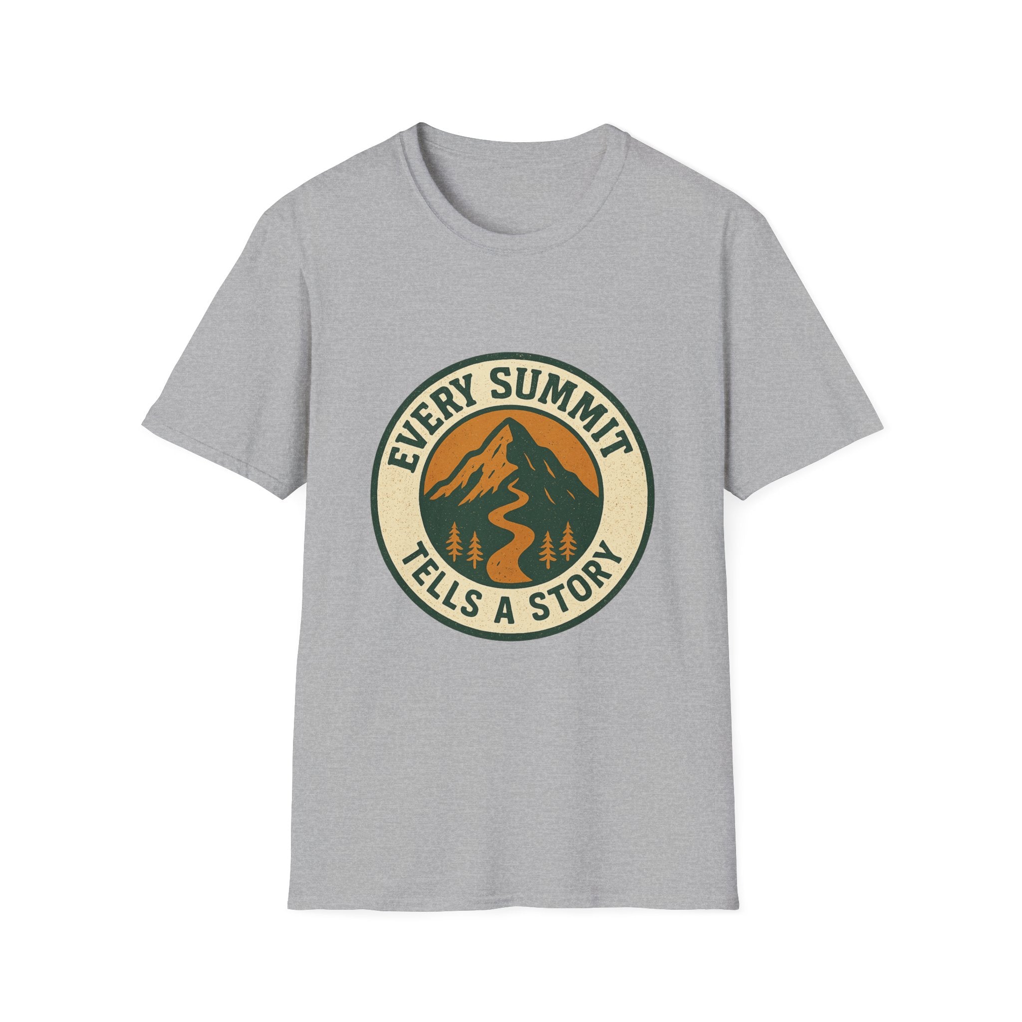 Every Summit Tells a Story T-Shirt | Mountain Adventure Badge