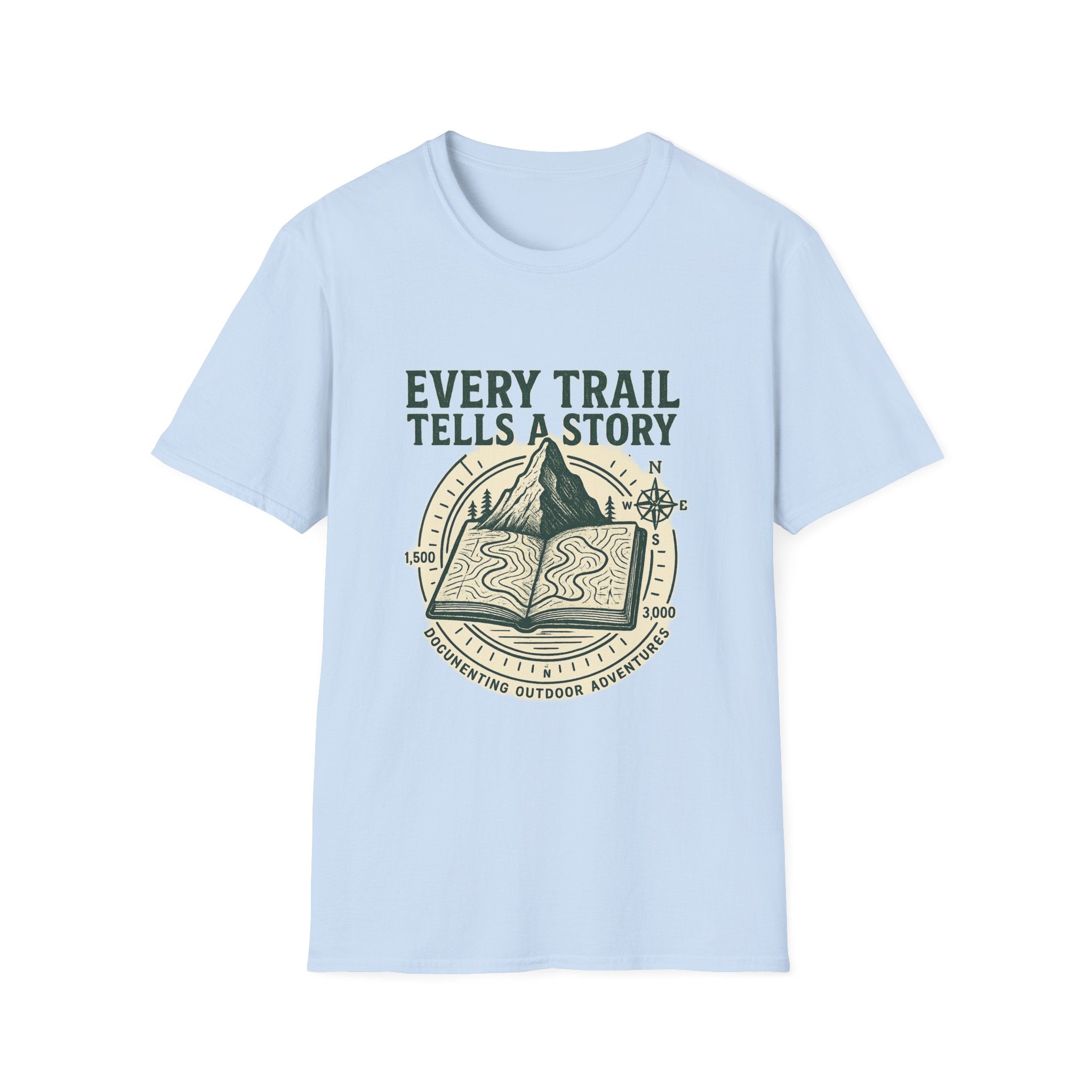 Every Trail Tells a Story T-Shirt | Hiking Mountain Compass Design