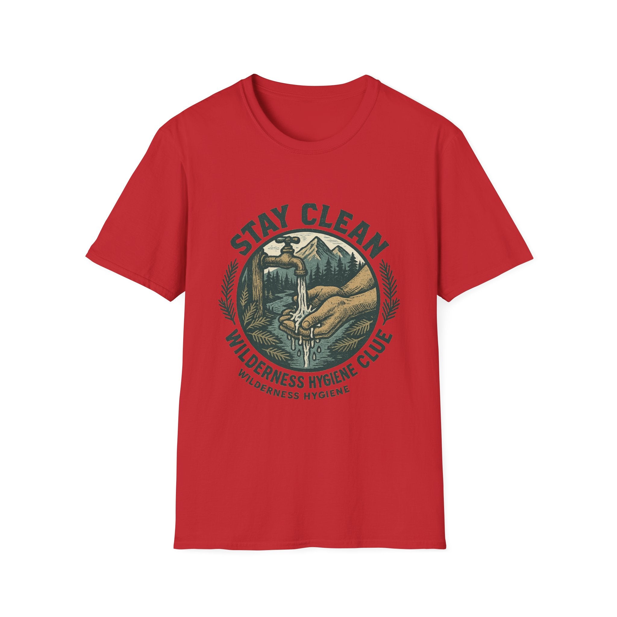 Stay Clean Wilderness Hygiene Club T-Shirt | Outdoor Camping Design