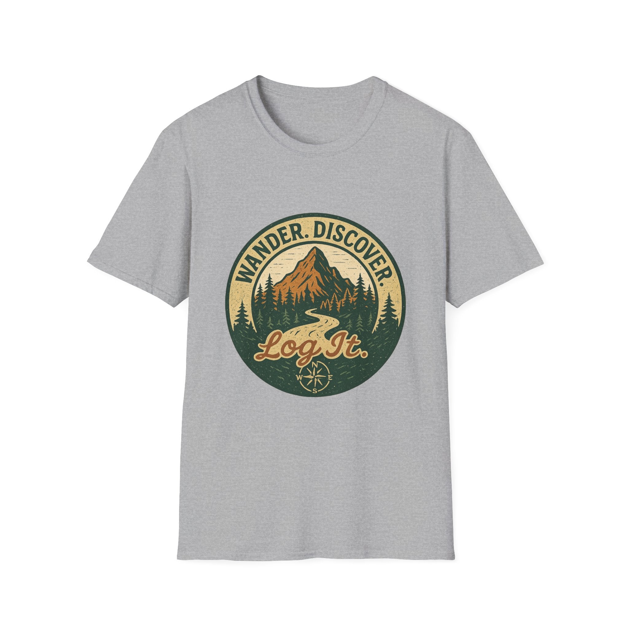 Wander Discover Mountain Patch T-Shirt | Outdoor Hiking Graphic Tee