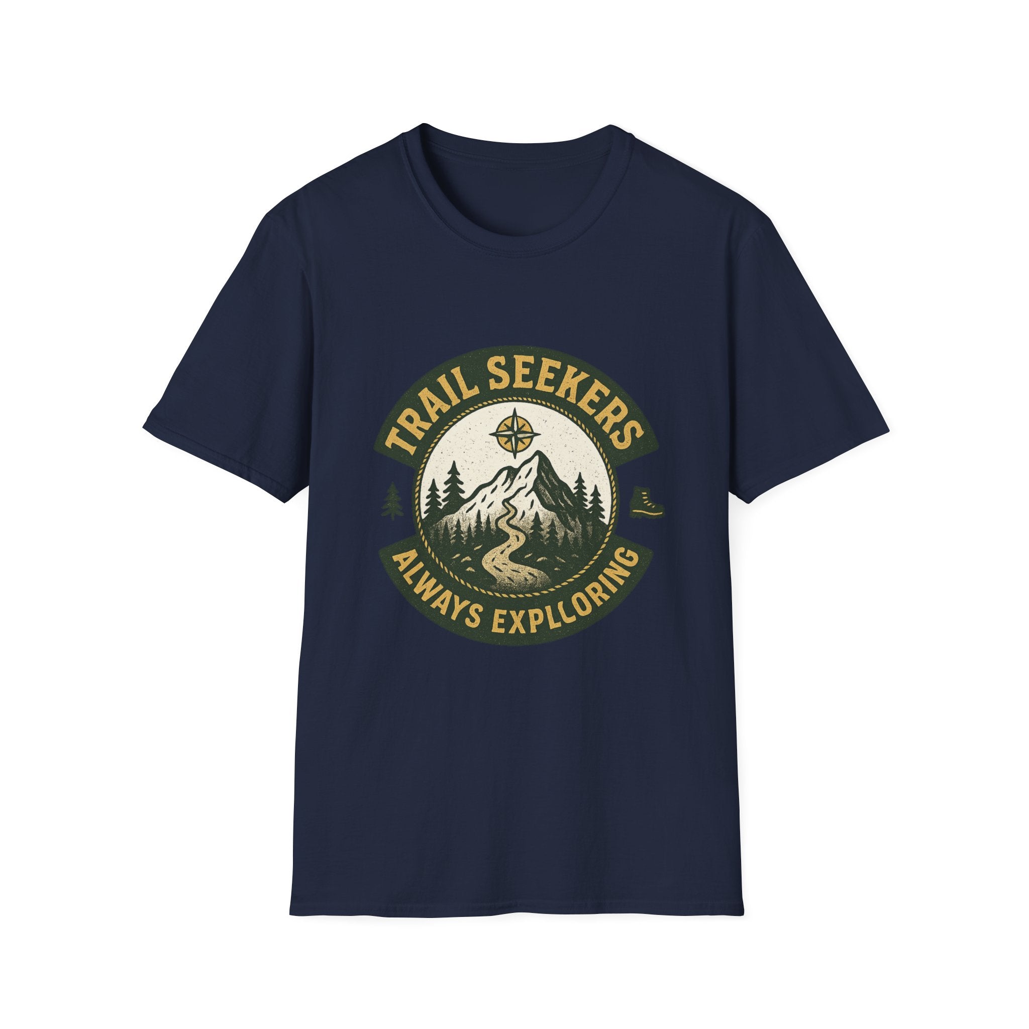 Trail Seekers mountain compass graphic T-Shirt | Adventure hiking design