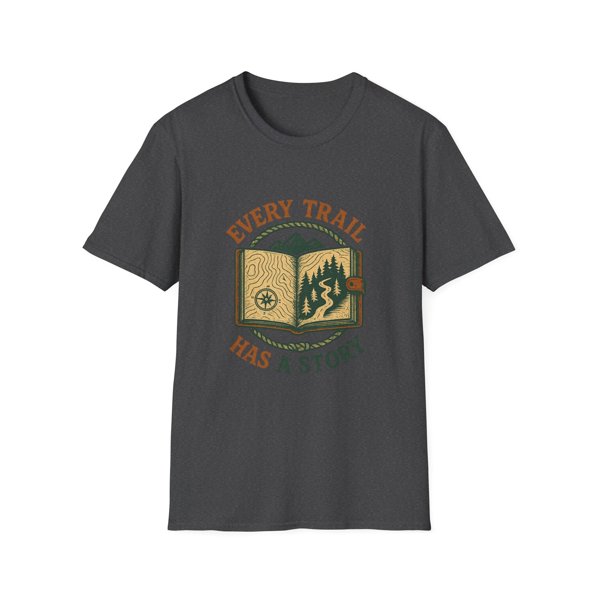 Every Trail Has a Story T-Shirt | Hiking Map Compass Mountains