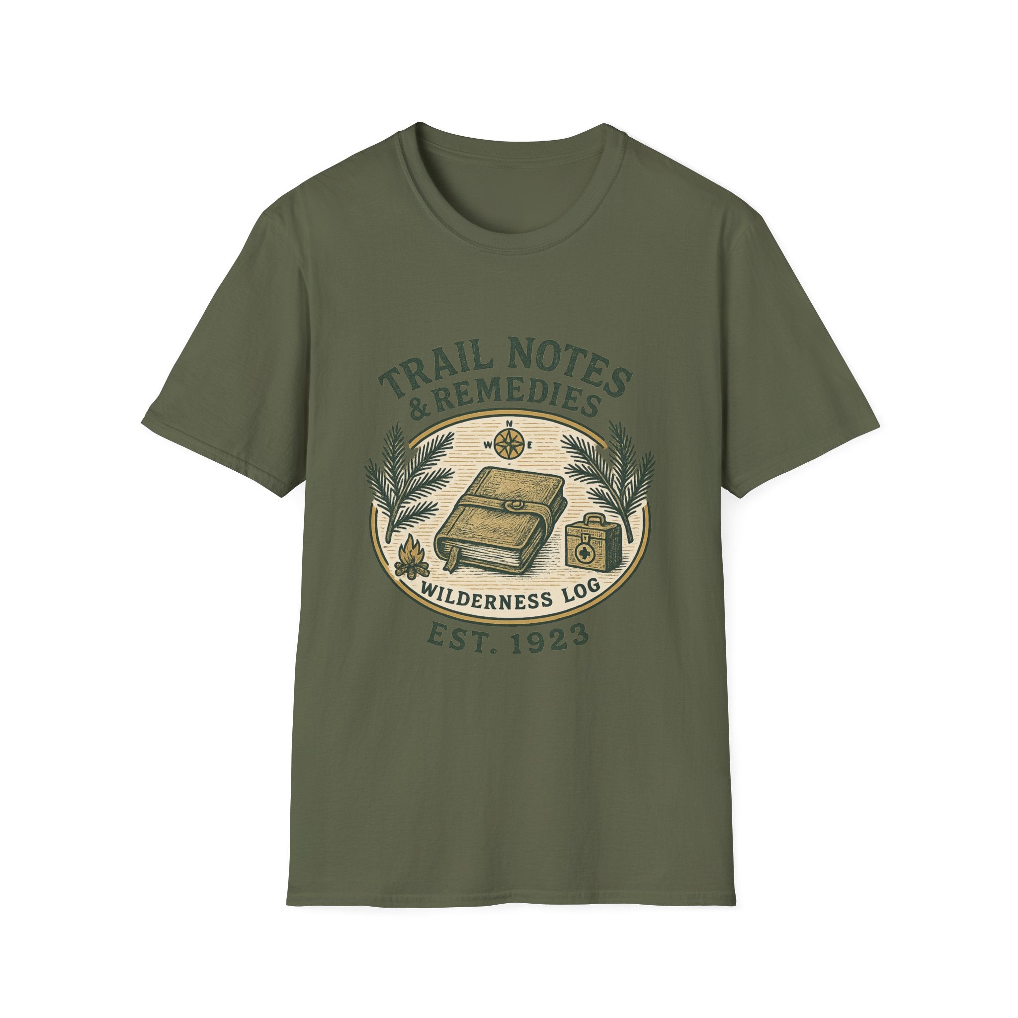 Trail Notes & Remedies T-Shirt | Wilderness Log, Vintage Botanical Design