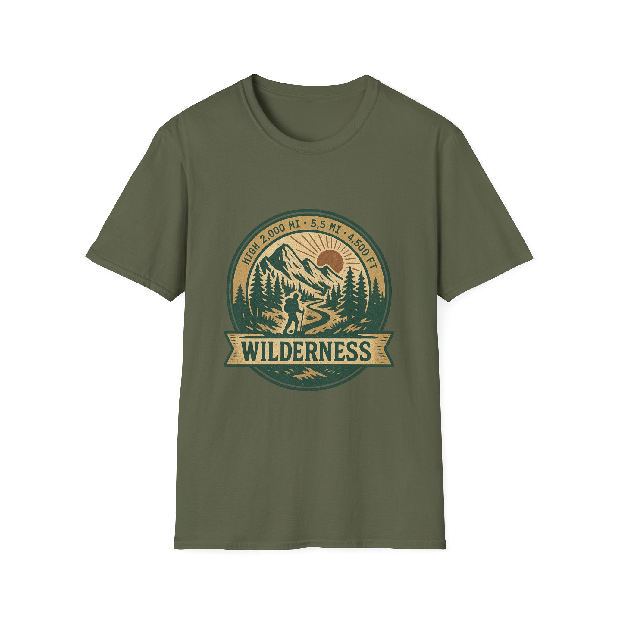 Wilderness Mountains Graphic T-Shirt | Hiking Badge Retro Outdoor Tee