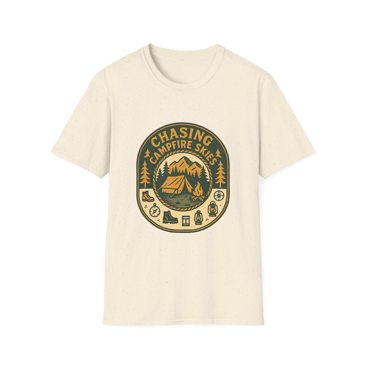 Chasing Campfire Skies T-Shirt | Mountain Camping Badge | SummitPine
