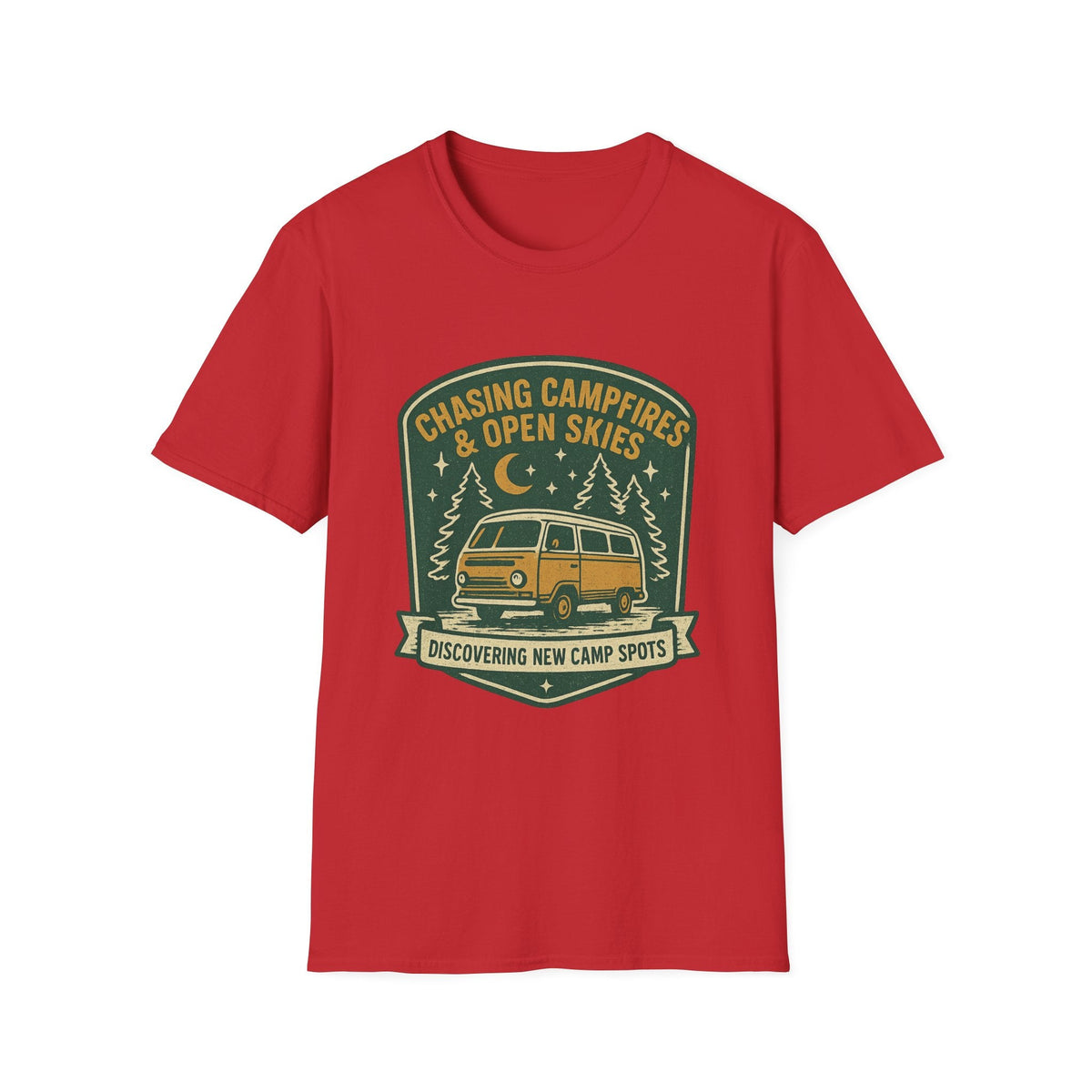 Chasing Campfires & Open Skies T-Shirt | Vintage Camper Van Camping Design | SummitPine