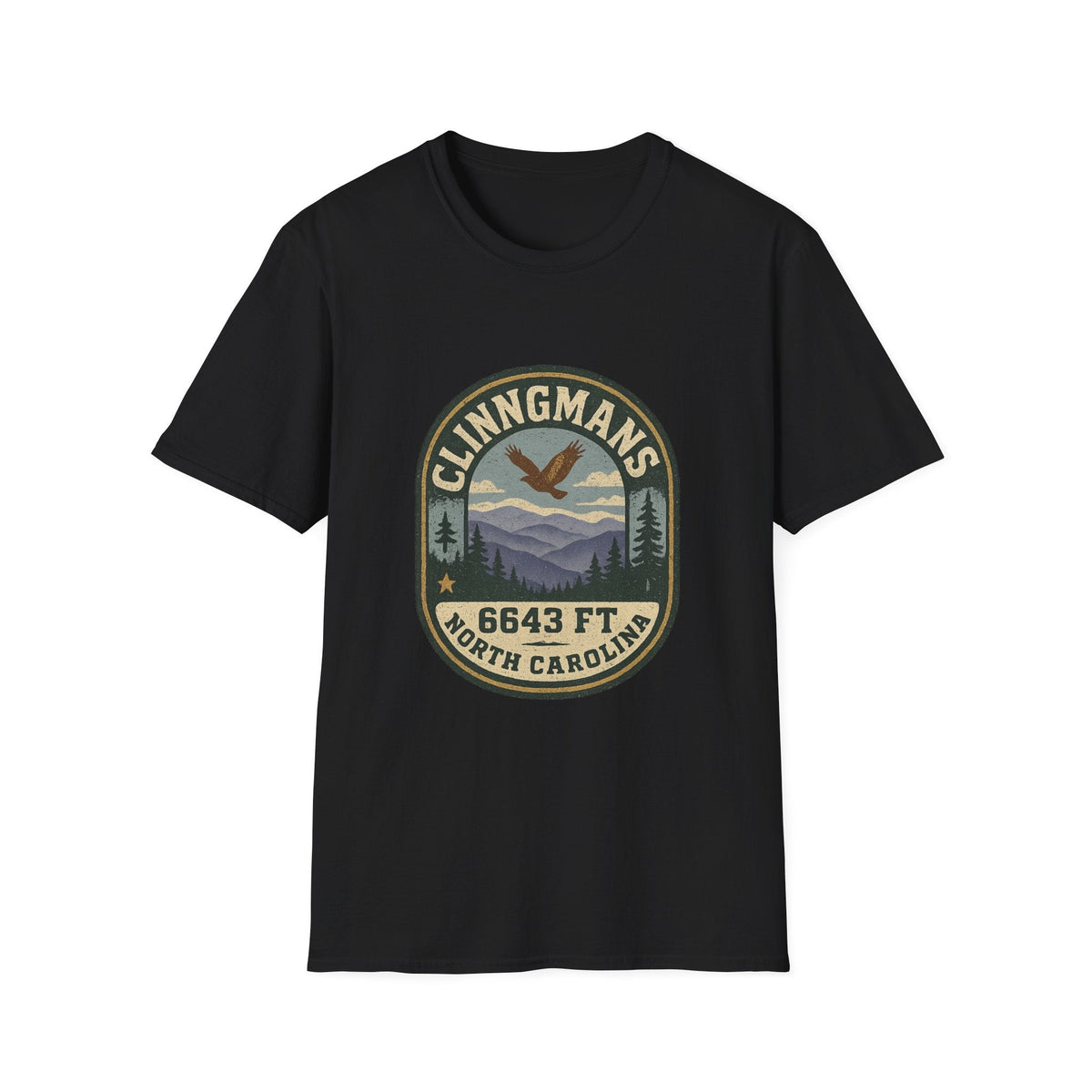 Clinngmans North Carolina 6643 Ft Mountain Badge T-Shirt | Hiking Patch Design | SummitPine
