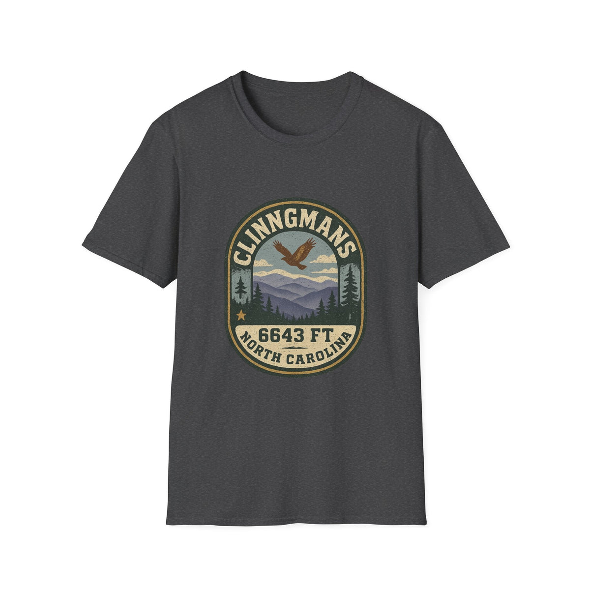 Clinngmans North Carolina 6643 Ft Mountain Badge T-Shirt | Hiking Patch Design | SummitPine