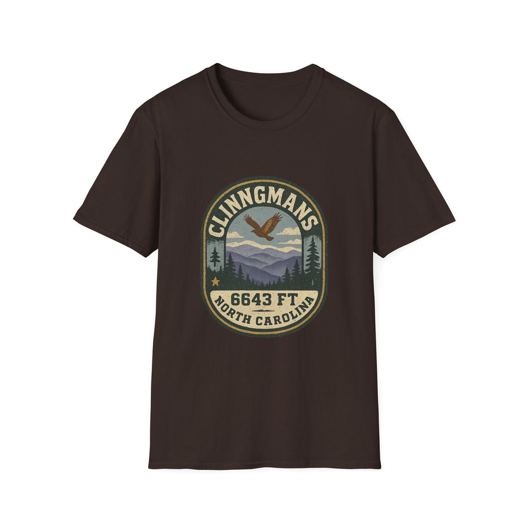 Clinngmans North Carolina 6643 Ft Mountain Badge T-Shirt | Hiking Patch Design | SummitPine