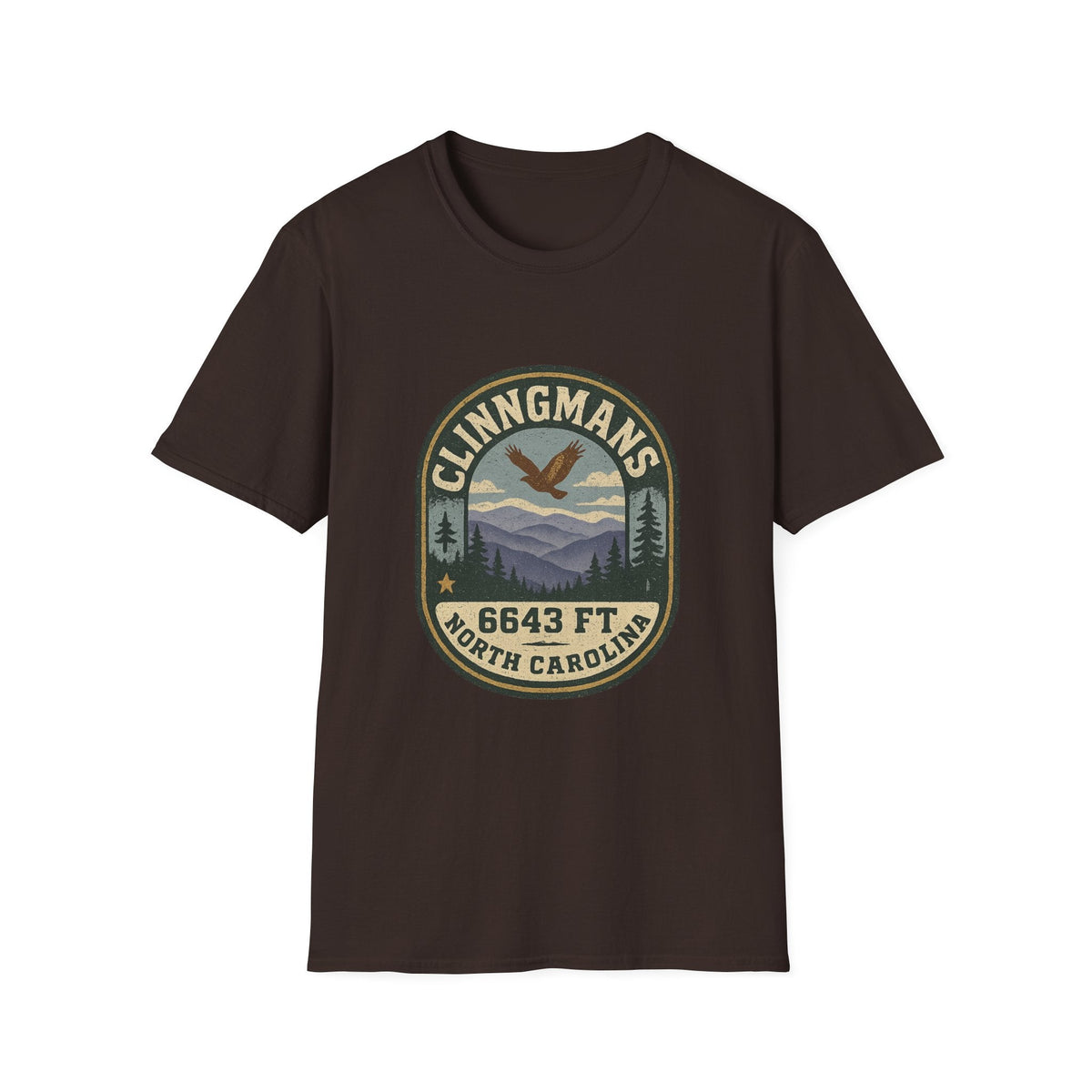 Clinngmans North Carolina 6643 Ft Mountain Badge T-Shirt | Hiking Patch Design | SummitPine