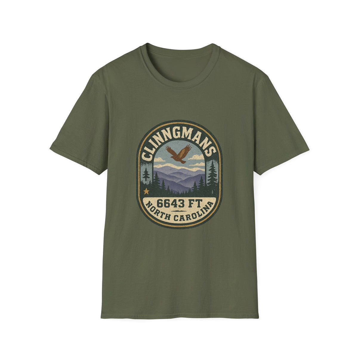 Clinngmans North Carolina 6643 Ft Mountain Badge T-Shirt | Hiking Patch Design | SummitPine