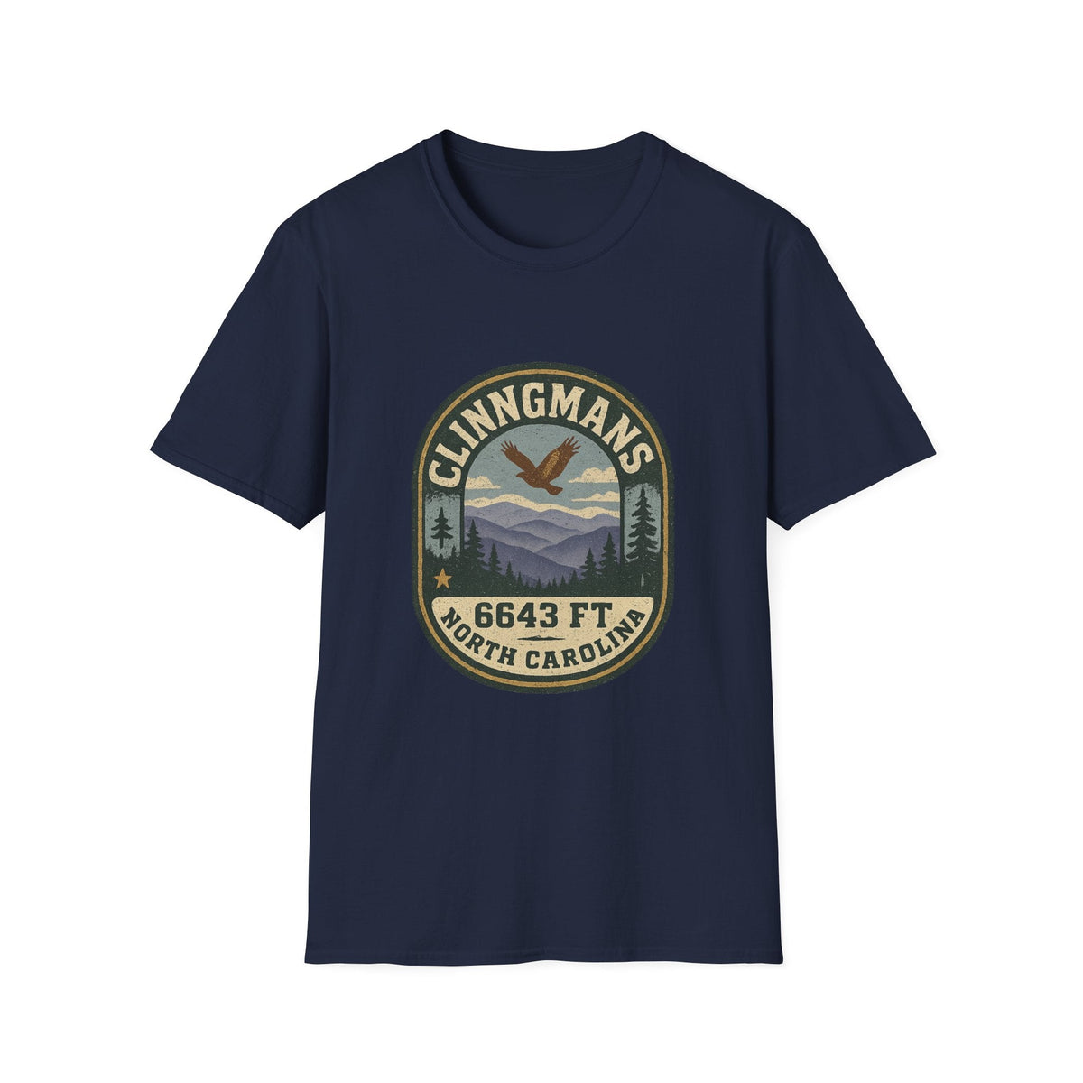 Clinngmans North Carolina 6643 Ft Mountain Badge T-Shirt | Hiking Patch Design | SummitPine