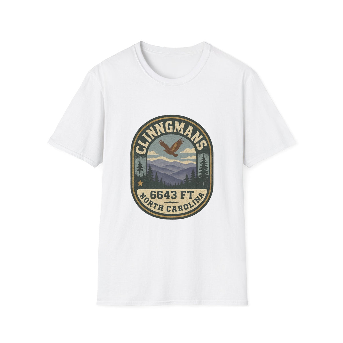 Clinngmans North Carolina 6643 Ft Mountain Badge T-Shirt | Hiking Patch Design | SummitPine