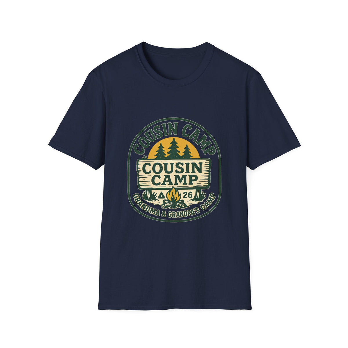 Cousin Camp Graphic T-Shirt | Family Camping Badge, Pine Tree Design | SummitPine