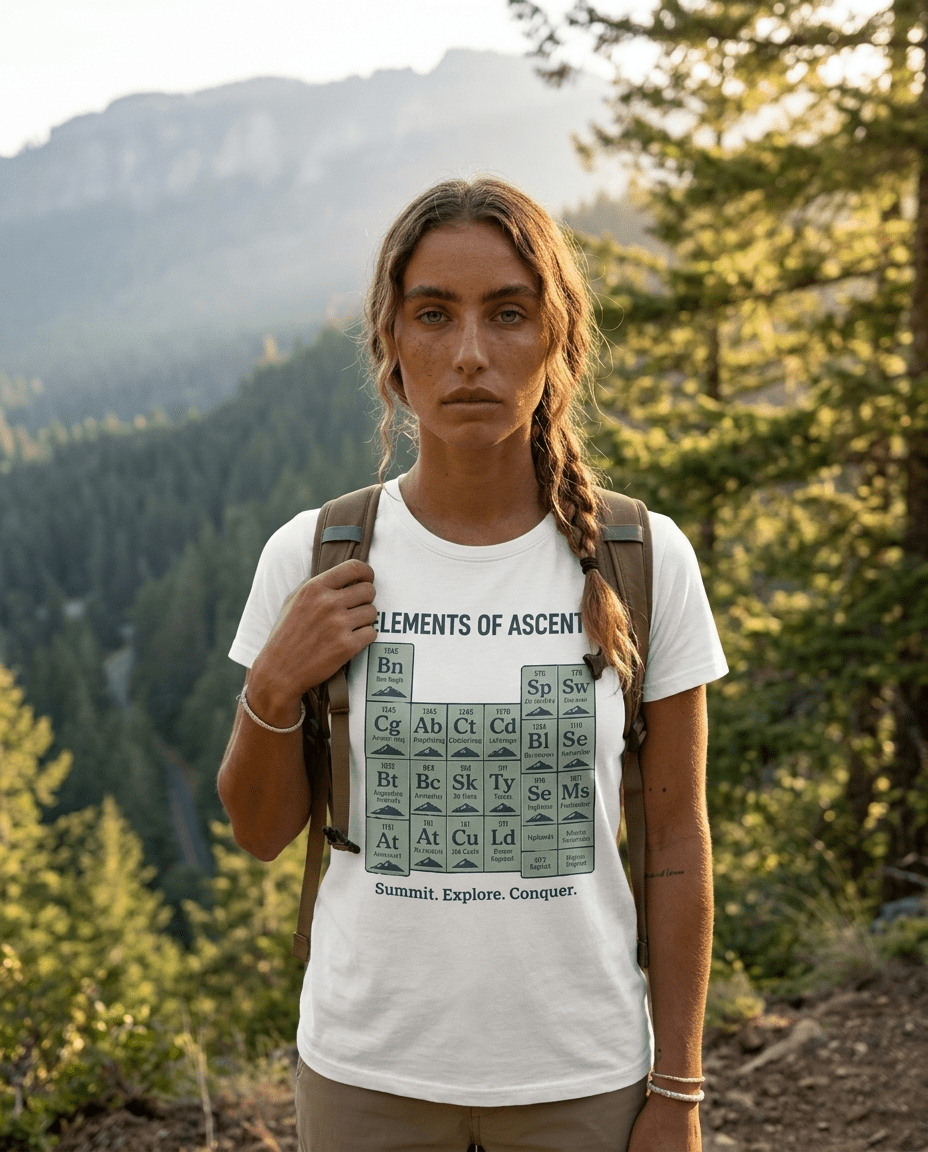 Elements of Ascent T-Shirt | Climbing Periodic Table Rock Climber Tee | SummitPine