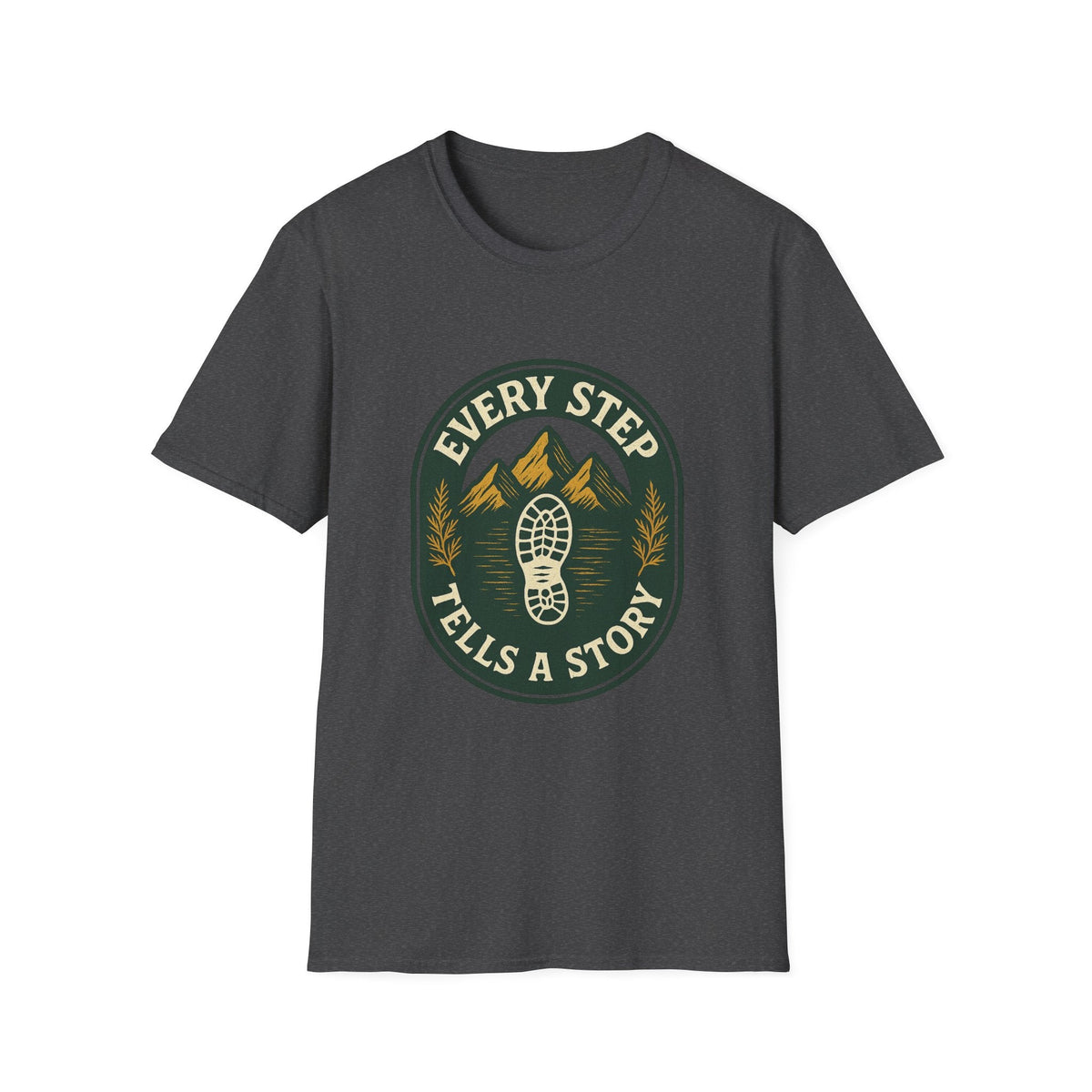 Every Step Tells a Story T-Shirt | Hiking Mountain Trail Boot Print | SummitPine