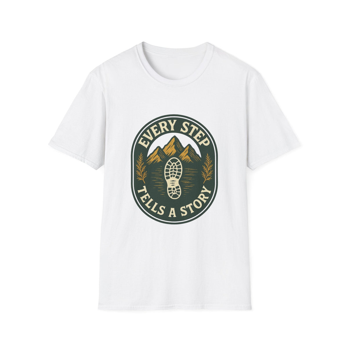 Every Step Tells a Story T-Shirt | Hiking Mountain Trail Boot Print | SummitPine