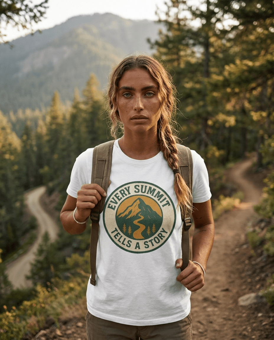 Every Summit Tells a Story T-Shirt | Mountain Adventure Badge | SummitPine