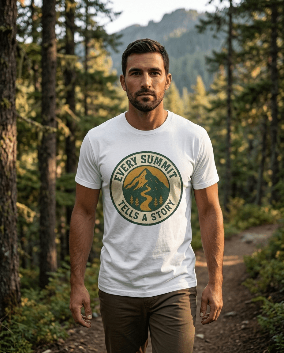Every Summit Tells a Story T-Shirt | Mountain Adventure Badge | SummitPine