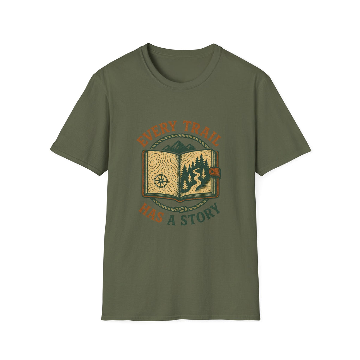 Every Trail Has a Story T-Shirt | Hiking Map Compass Mountains | SummitPine
