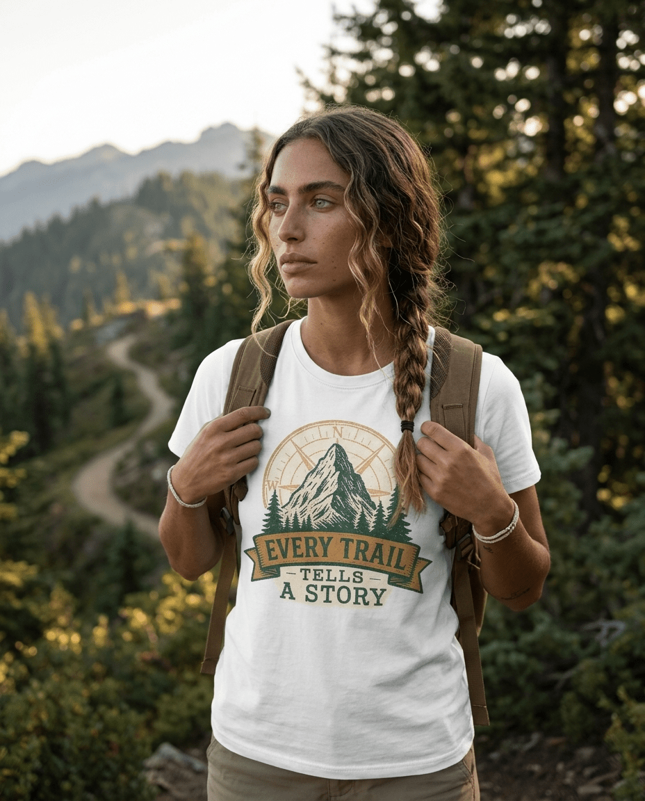 Every Trail Tells a Story Mountain T-Shirt | Hiking Adventure Graphic | SummitPine