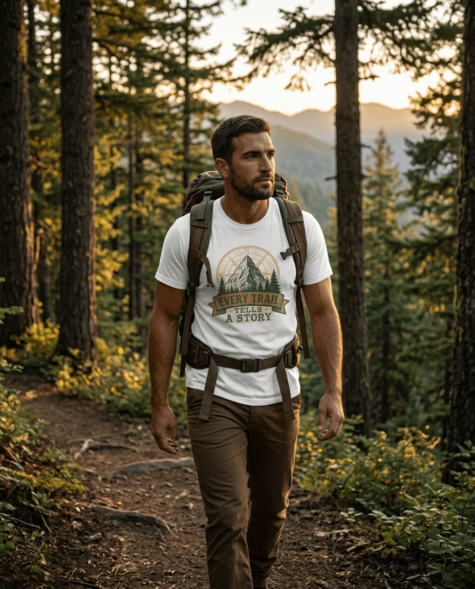 Every Trail Tells a Story Mountain T-Shirt | Hiking Adventure Graphic | SummitPine