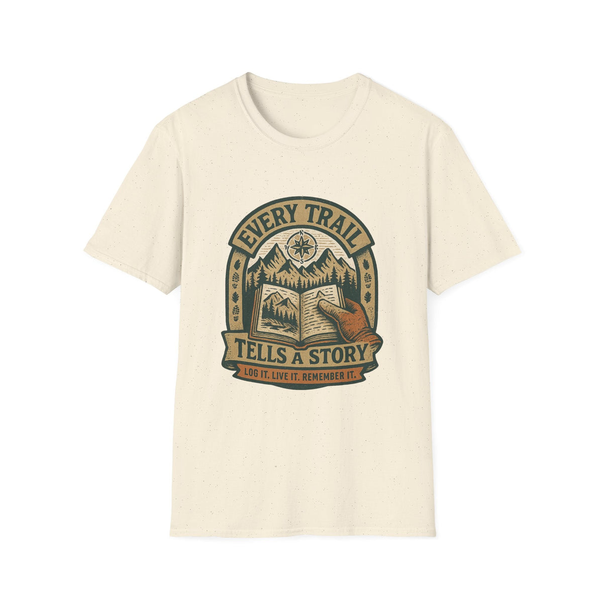 Every Trail Tells a Story T-Shirt | Hiking Mountains Compass Patch | SummitPine