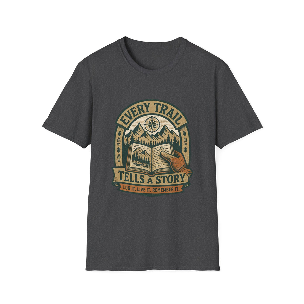 Every Trail Tells a Story T-Shirt | Hiking Mountains Compass Patch | SummitPine