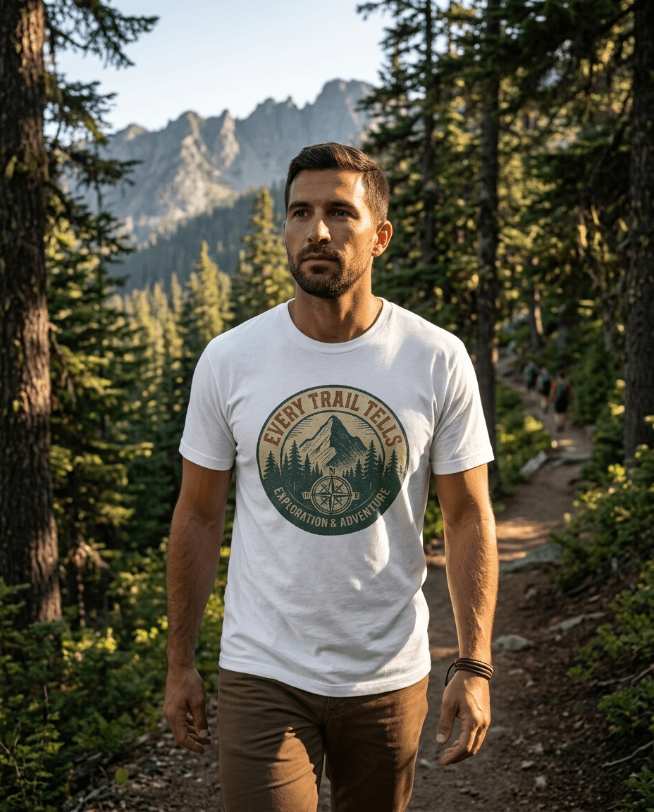 Every Trail Tells Mountain Graphic T-Shirt | Adventure Compass Outdoor Tee | SummitPine