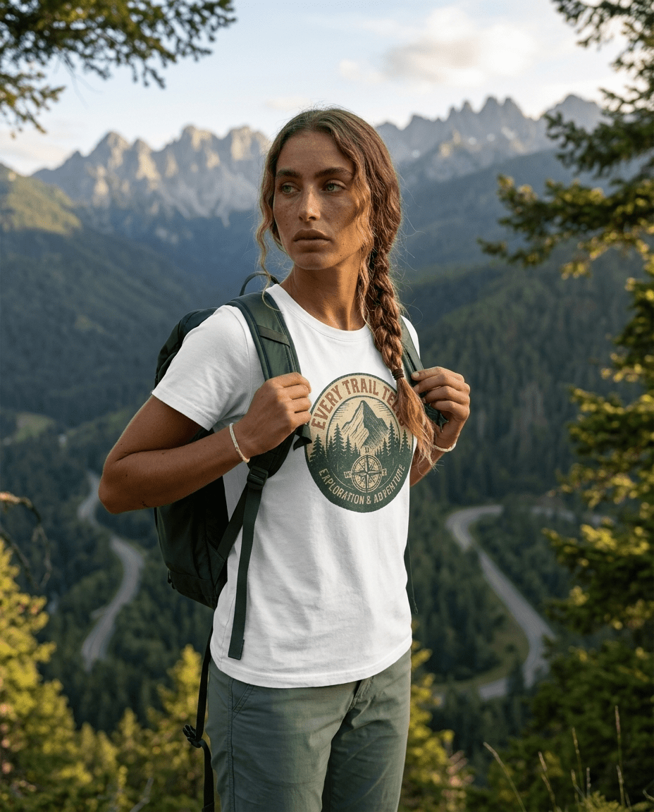 Every Trail Tells Mountain Graphic T-Shirt | Adventure Compass Outdoor Tee | SummitPine