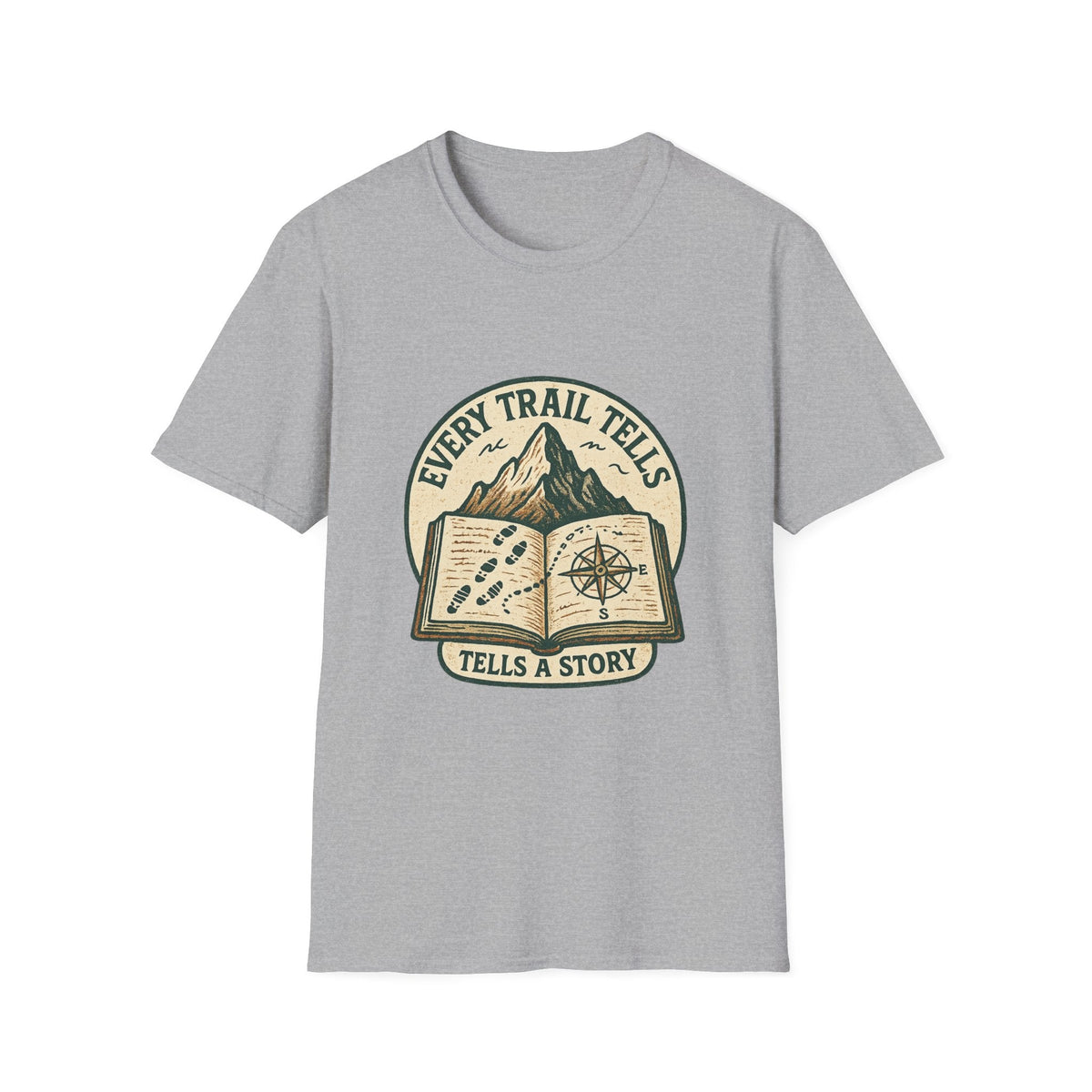 Every Trail Tells Story T-Shirt | Mountain, Open Book, Compass Design | SummitPine