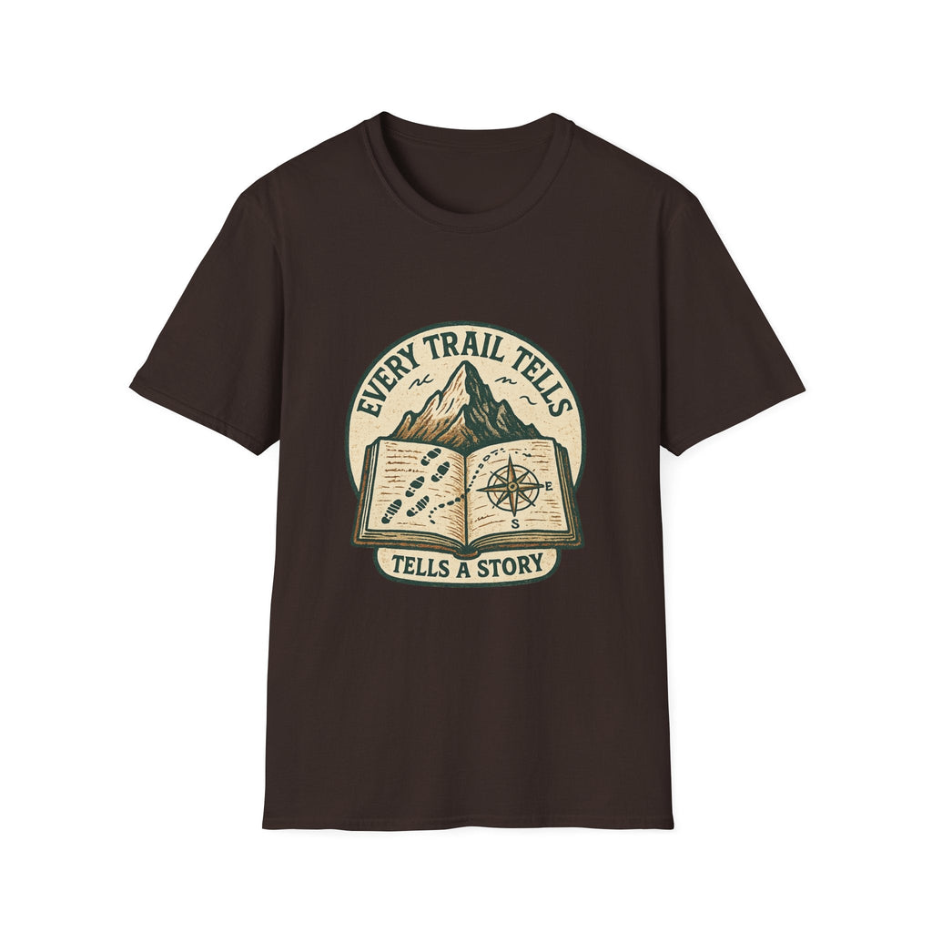 Every Trail Tells Story T-Shirt | Mountain, Open Book, Compass Design | SummitPine