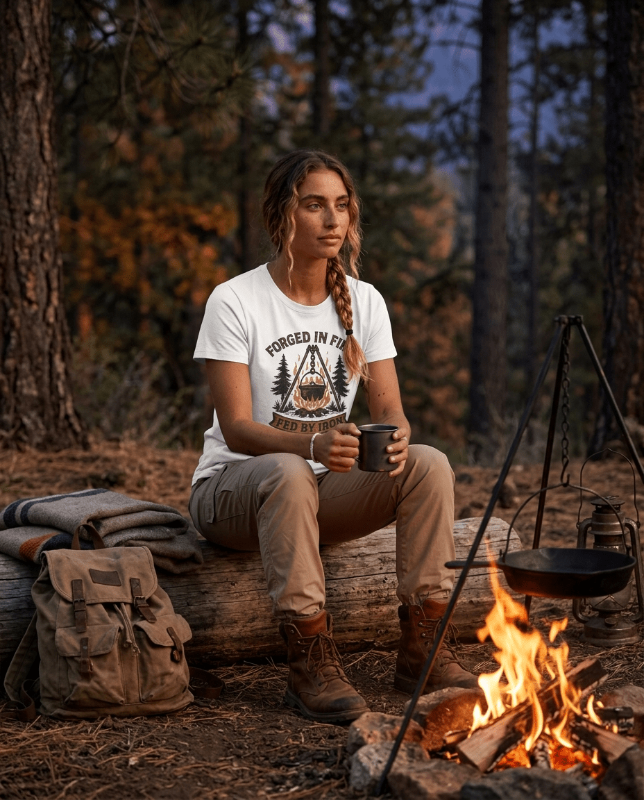 Forged in Fire campfire logo T-Shirt | blacksmith ironworking design | SummitPine