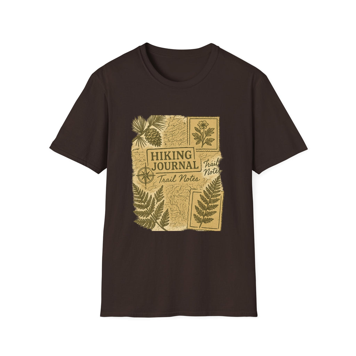 Hiking Journal Trail Notes T-Shirt | Botanical Ferns Compass Outdoor Theme | SummitPine