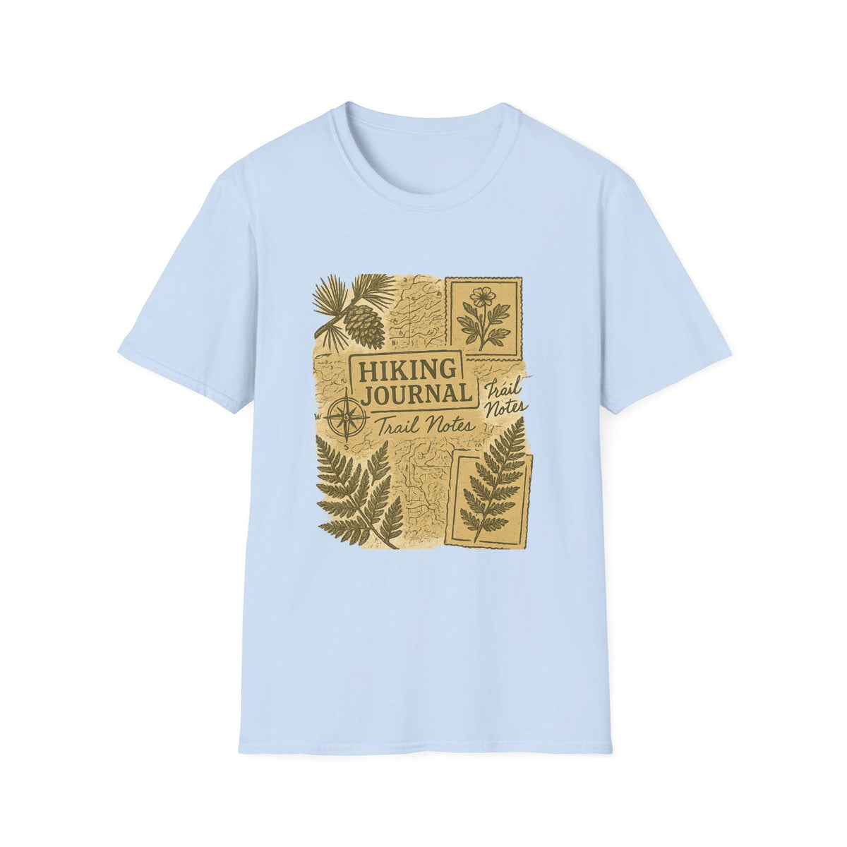 Hiking Journal Trail Notes T-Shirt | Botanical Ferns Compass Outdoor Theme | SummitPine
