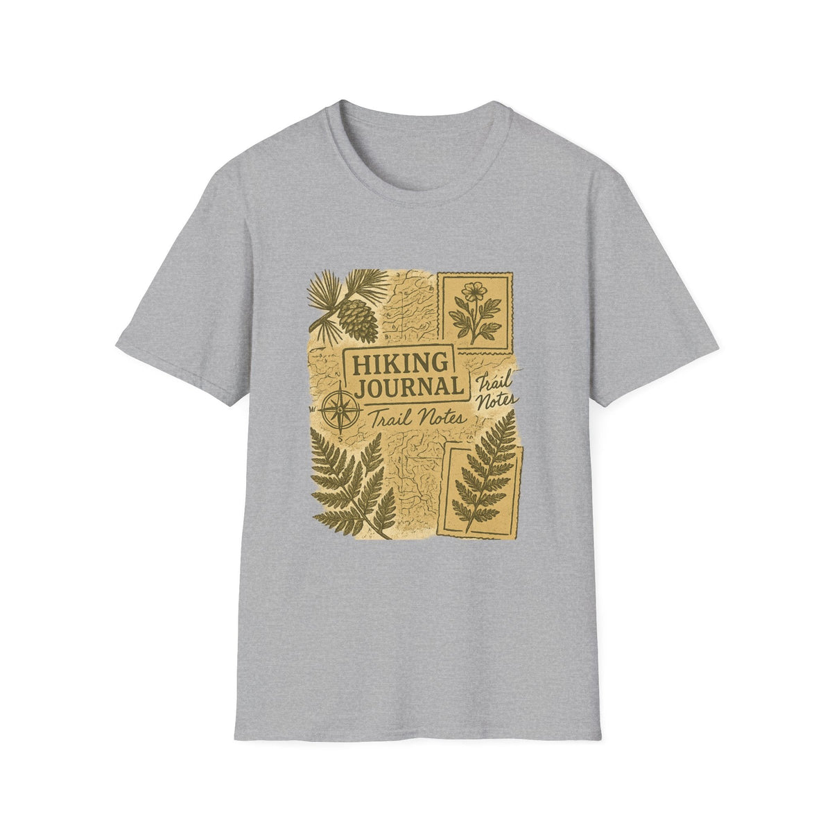 Hiking Journal Trail Notes T-Shirt | Botanical Ferns Compass Outdoor Theme | SummitPine