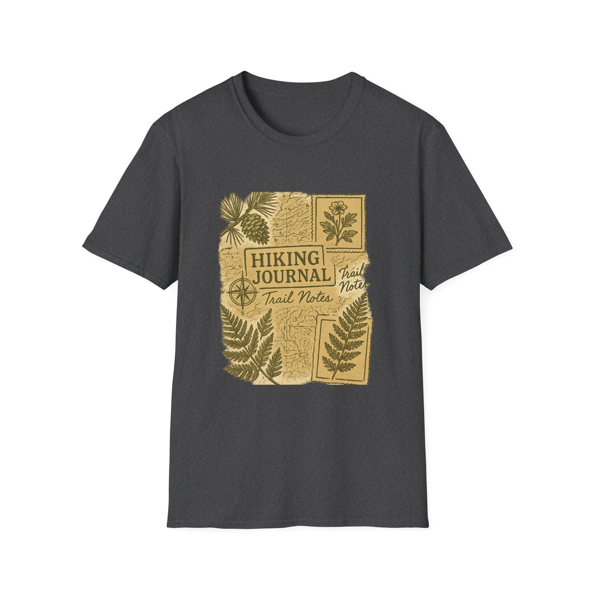 Hiking Journal Trail Notes T-Shirt | Botanical Ferns Compass Outdoor Theme | SummitPine