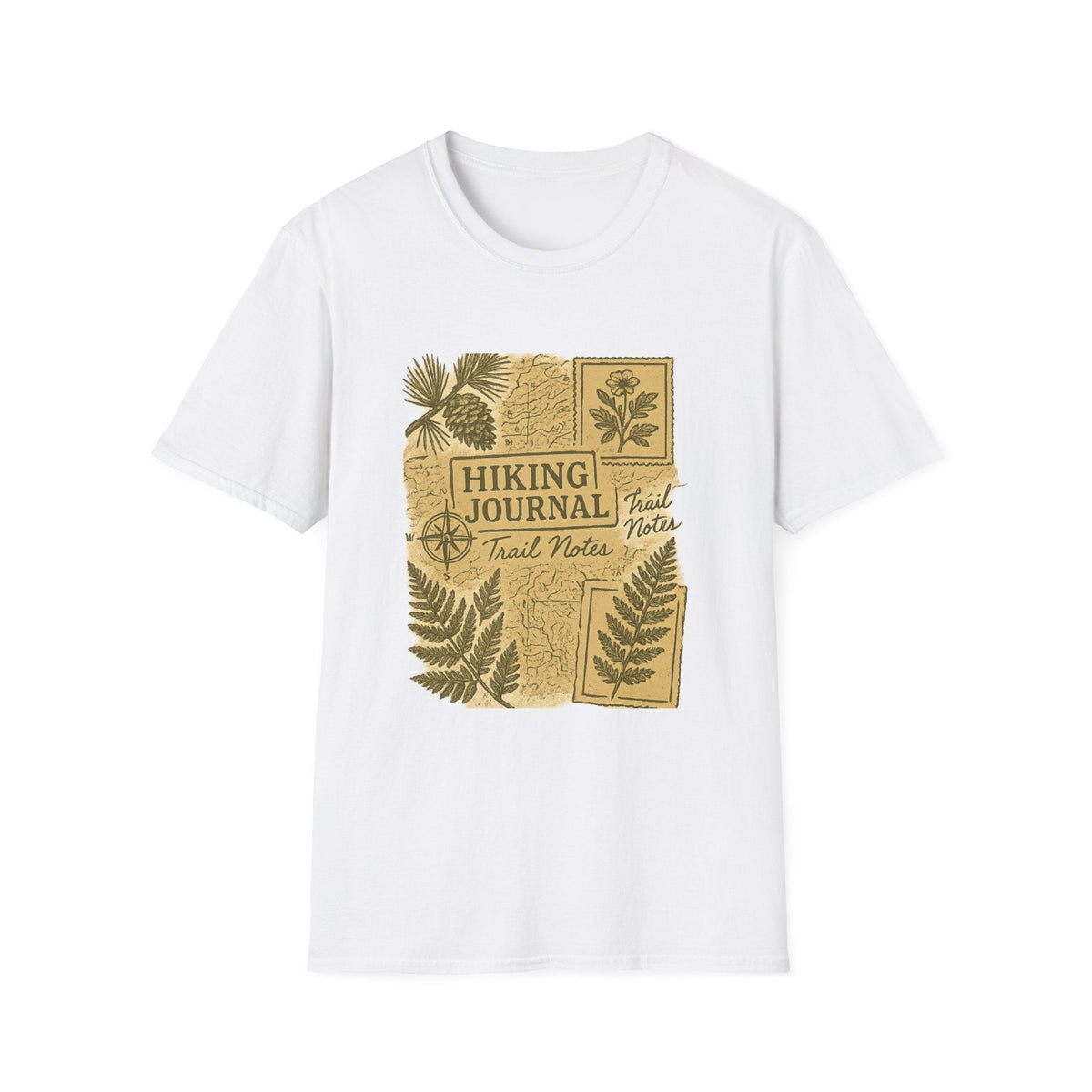 Hiking Journal Trail Notes T-Shirt | Botanical Ferns Compass Outdoor Theme | SummitPine