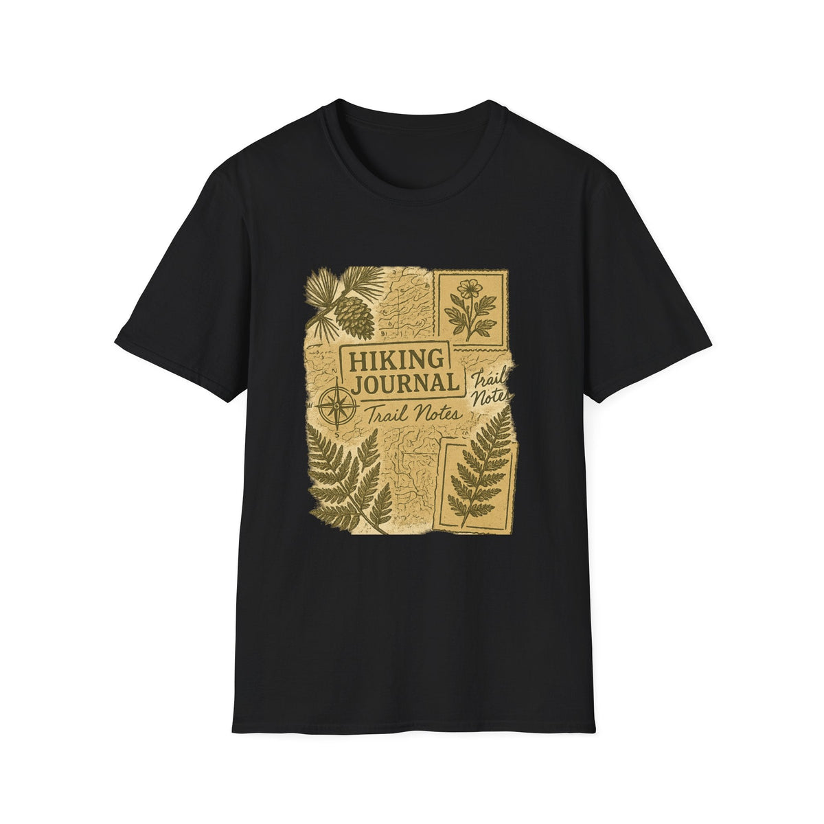 Hiking Journal Trail Notes T-Shirt | Botanical Ferns Compass Outdoor Theme | SummitPine