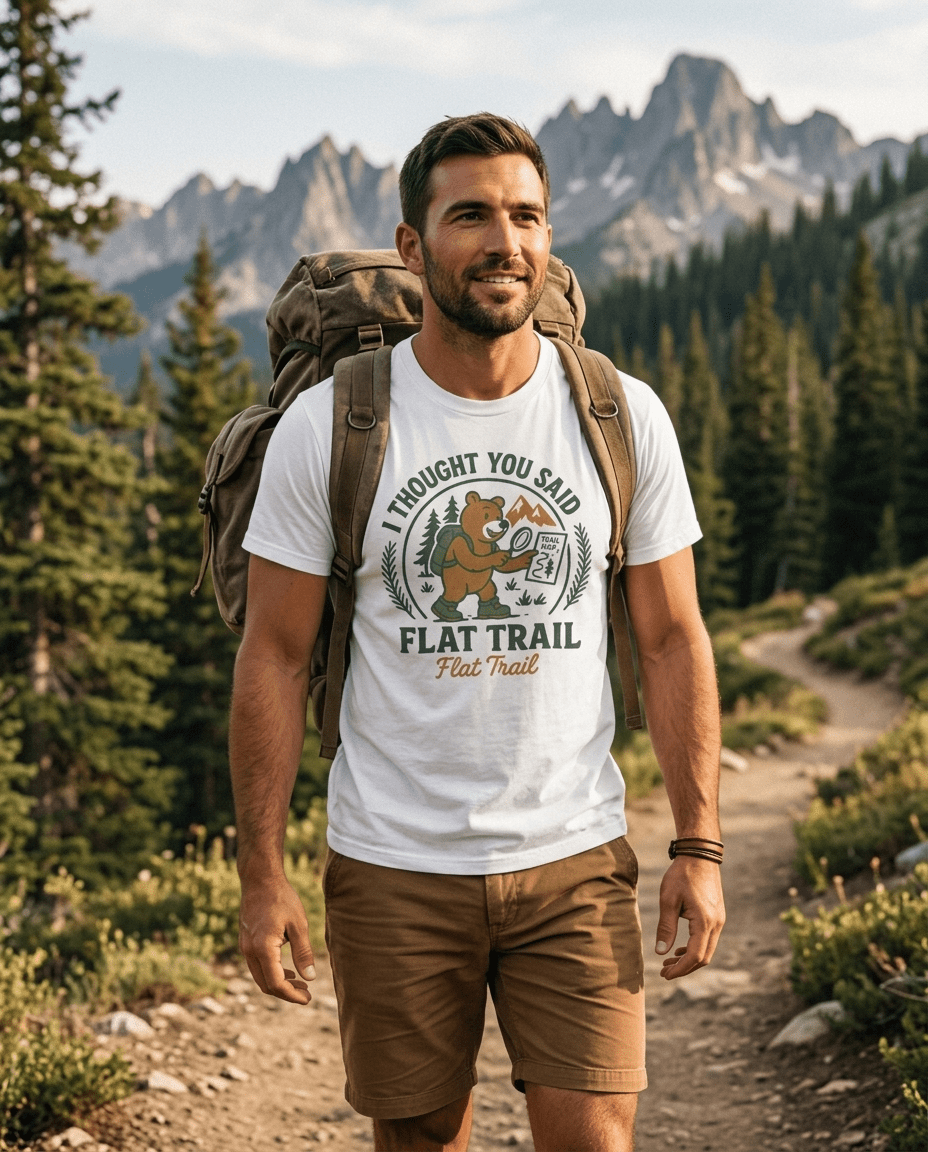 I Thought You Said Flat Trail T-Shirt | Hiking Bear Graphic | SummitPine