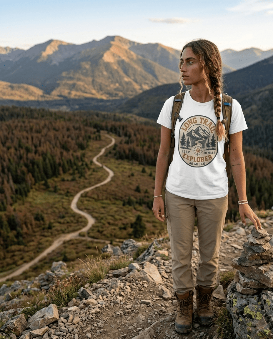 Long Trail Mountain Explorer T-Shirt | Hiking Adventure Badge | SummitPine