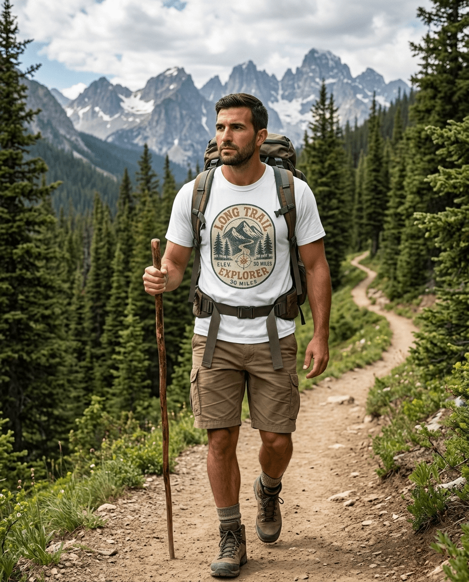 Long Trail Mountain Explorer T-Shirt | Hiking Adventure Badge | SummitPine