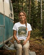 Our Happy Happy Place camper graphic T-Shirt | vintage camping trailer design | SummitPine