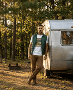 Our Happy Happy Place camper graphic T-Shirt | vintage camping trailer design | SummitPine
