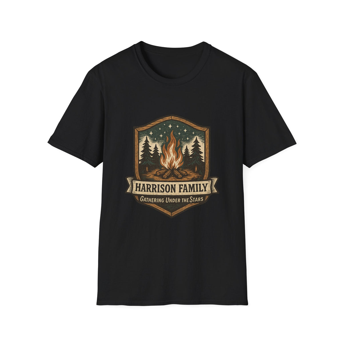 Personalized Campfire Badge T-Shirt | Custom Family Name Outdoor Tee | SummitPine