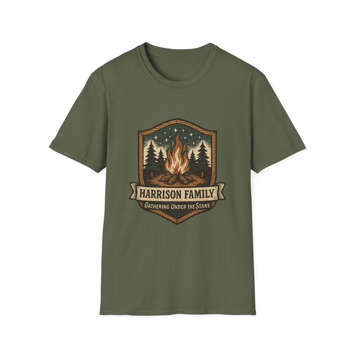 Personalized Campfire Badge T-Shirt | Custom Family Name Outdoor Tee | SummitPine